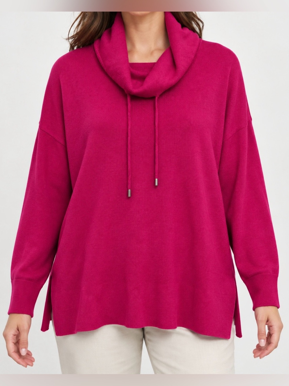Jones New York Hot Pink Cowl Neck Drawstring Sweater